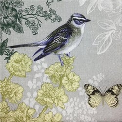 Lot de 4 serviettes en papier découpage collage 33 cm OISEAU FLEUR PAPILLON