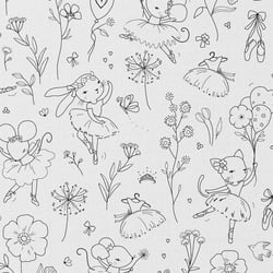 Tissu Coton à colorier Arty Danse sur fond Blanc - Par Coupon de 3m