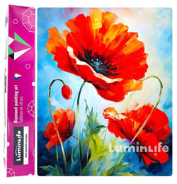 Diamond Painting Broderie Diamant LUMINLIFE 40x50cm, 100% strass, diamants ronds - Coquelicots