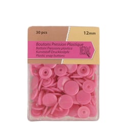 Lot de 30 boutons pression 100% plastique Fuchsia 12mm