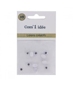 Oeil MOBILE OVALE Noir/blanc peluches 7x5mm en lot de 10 - 3bCom Blanc