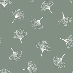Tissu Popeline de Coton Ginkgo sur fond Vert sauge