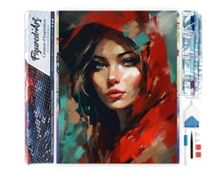 Diamond Painting Broderie Diamant Figured’Art 40x50cm toile entière roulée avec diamants carrés - Femme au foulard rouge
