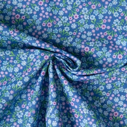 Tissu Voile de Coton digital imprimé Bleu fleuri sur fond Bleu denim