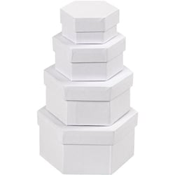 Set de boîtes hexagonales en carton blanc à décorer - 6,5 à 12 cm - 4 pcs