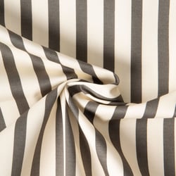 Tissu Coton Sergé Satiné légèrement extensible rayures Gris taupe sur fond Ecru
