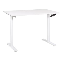 Bureau Réglable Manuellement Plateau et Structure Acier Blanc 120 x 72 cm Hauteur Ajustable Assis Debout Pieds Ronds Design Moderne