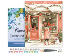 Peinture par Numéro Figured'Art avec Cadre - Jeune femme et son Chien à Noël - Kit de Loisir Créatif DIY Numéro d'Art Complet - 40x50cm toile tendue sur châssis