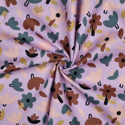 Tissu Popeline de Coton Bio Jennifer Bouron fleurs sur fond Lilas