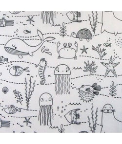 Tissu coton animaux marins à colorier de 150 cm de largeur Blanc vendu par 50 cm