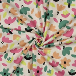 Tissu Popeline de Coton Bio Jennifer Bouron fleurs sur fond Ecru