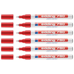 Lot de 6 marqueurs peinture permanents - EDDING - Pointe fine 0,8 mm - Rouge
