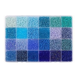 Boite de perles en verre de rocaille assorties 24 couleurs différentes 3 mm Tons BLEU