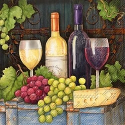 Lot de 4 serviettes en papier découpage collage 33 cm VIN RAISIN