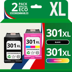 301XL - Pack 2 cartouches HP 301 XL compatibles HP DeskJet 2620 2630 - 123CONSOMMABLES