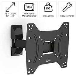 Support mural TV inclinable pivotable HAMA - Métal - Noir - 19-48 pouces max 20 kg