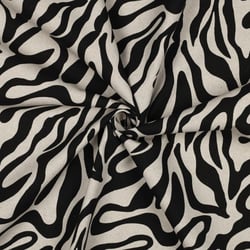 Tissu Toile Polycoton canvas aspect lin Lila motif zebré Noir sur fond Naturel