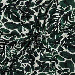 Tissu Toile de Coton canvas digital Iris feuillage Vert sur fond Blanc