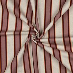 Tissu Toile Polycoton canvas aspect lin Lior rayures Vieux rose et Orange sur fond Naturel