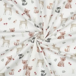 Tissu Popeline de Coton digital Tara animaux de la forêt sur fond Blanc