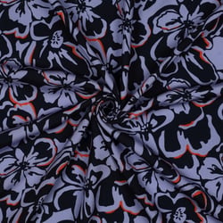 Tissu Viscose EcoVero Fleurs sur fond Bleu marine