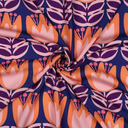 Tissu Viscose EcoVero Tulipes sur fond Bleu cobalt