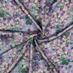Tissu Viscose satiné digital Fleuris Alina sur fond Lilas