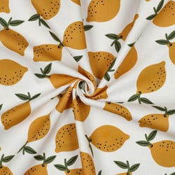 Tissu Toile de Coton Canvas Elia citrons Jaune moutarde sur fond Blanc
