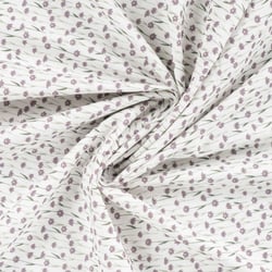 Tissu Popeline de Coton Petites fleurs lilas sur fond Blanc