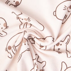 Tissu Jersey French terry Crêpe Noé doudou lapin sur fond Ecru