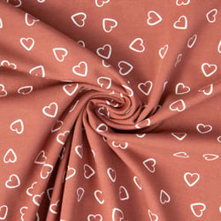 Tissu Jersey Coton Charlie petits cœurs sur fond Vieux rose