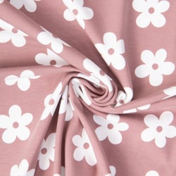 Tissu Jersey Coton Lola fleurs Blanc sur fond Violine