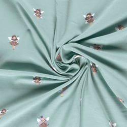 Tissu Jersey Coton imprimé Petites fées sur fond Bleu ciel