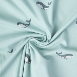 Tissu Jersey Coton Milo baleines sur fond Bleu ciel