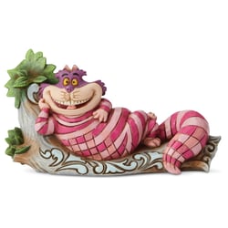 FIGURINE CHAT CHESHIRE ALLONGE SUR UNE
