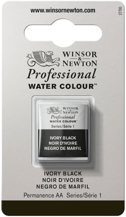 1/2 godet - Peinture aquarelle Winsor & Newton - Noir d'ivoire n°331 - Extra fine - Opaque