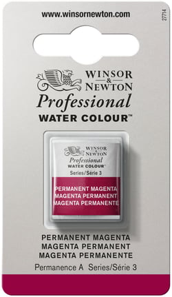 1/2 godet - Peinture aquarelle Winsor & Newton - Magenta permanent n°489 - Extra fine - Transparent