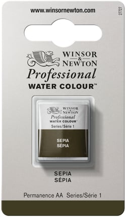 1/2 godet - Peinture aquarelle Winsor & Newton - Sépia n°609 - Extra fine - Opaque