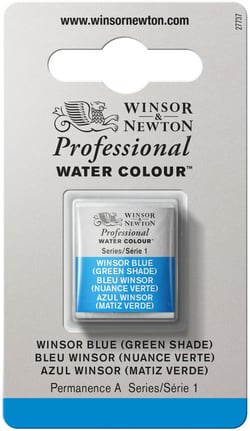 1/2 godet - Peinture aquarelle Winsor & Newton - Bleu Winsor (ombre verte) n°707 - Extra fine - Transparent
