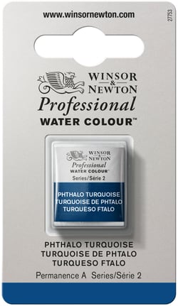 1/2 godet - Peinture aquarelle Winsor & Newton - Turquoise de phtalo n°526 - Extra fine - Transparent