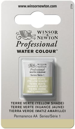 1/2 godet - Peinture aquarelle Winsor & Newton - terre verte (nuance jaune) n°638 - Extra fine - Transparent