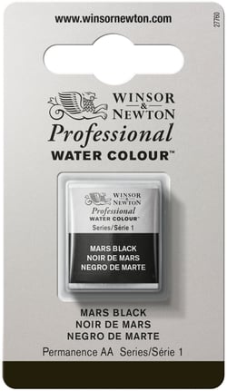 1/2 godet - Peinture aquarelle Winsor & Newton - Noir de Mars n°386 - Extra fine - Opaque