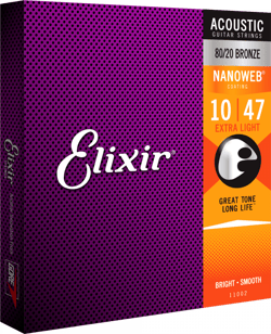 Elixir® 11002 Extra Light - Cordes 80/20 Bronze Nanoweb pour guitare folk - .010 - .047
