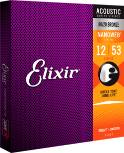 Elixir® 11052 Light - Cordes 80/20 Bronze Nanoweb pour guitare folk - .012 - .053