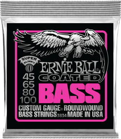 Ernie Ball Super Slinky Coated - Cordes en acier nickelé pour guitare basse - 45-100 
