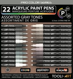 Lot de 22 marqueurs à peinture acrylique Tooli-Art - Pointe extra-fine 07 mm - Gris