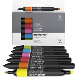 Lot de 6 marqueurs alcool à double pointe ProMarker Winsor & Newton - Tons vifs