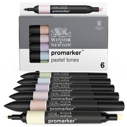 Lot de 6 marqueurs alcool à double pointe ProMarker - Winsor & Newton - Tons pastels
