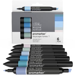 Lot de 6 marqueurs alcool pointe ProMarker Winsor & Newton - Tons de ciel 1