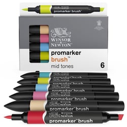 Lot 6 marqueurs alcool BrushMarker Winsor & Newton - Tons moyens
